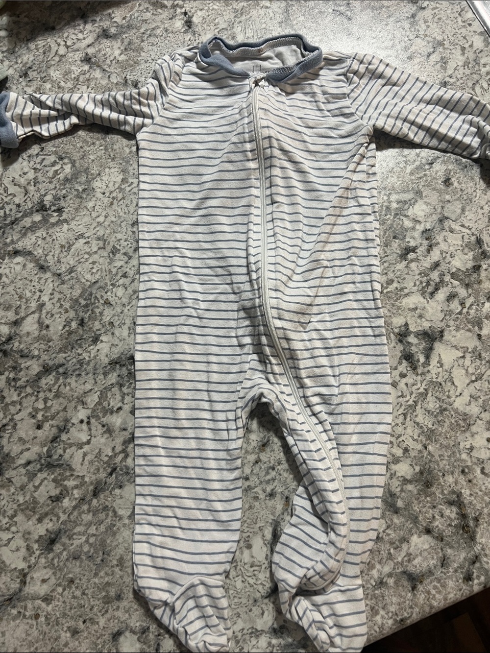 Striped Blue & White Baby One-Piece Zip Footed Sleeper